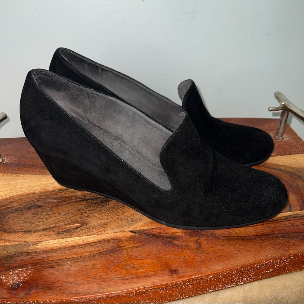Stuart Weitzman Black Suede Wedges Women’s Size 10 Loafers Made in Spain - Picture 3 of 7